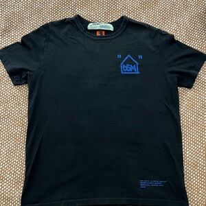 Off-White Black Diagonal Spray Tee with Blue DSM Logo